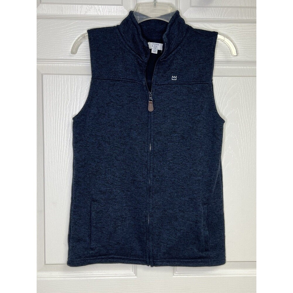 Crown & Ivy Kids Sweater Vest Size Large L Blue Soft Full Zip Sleeveless Jacket